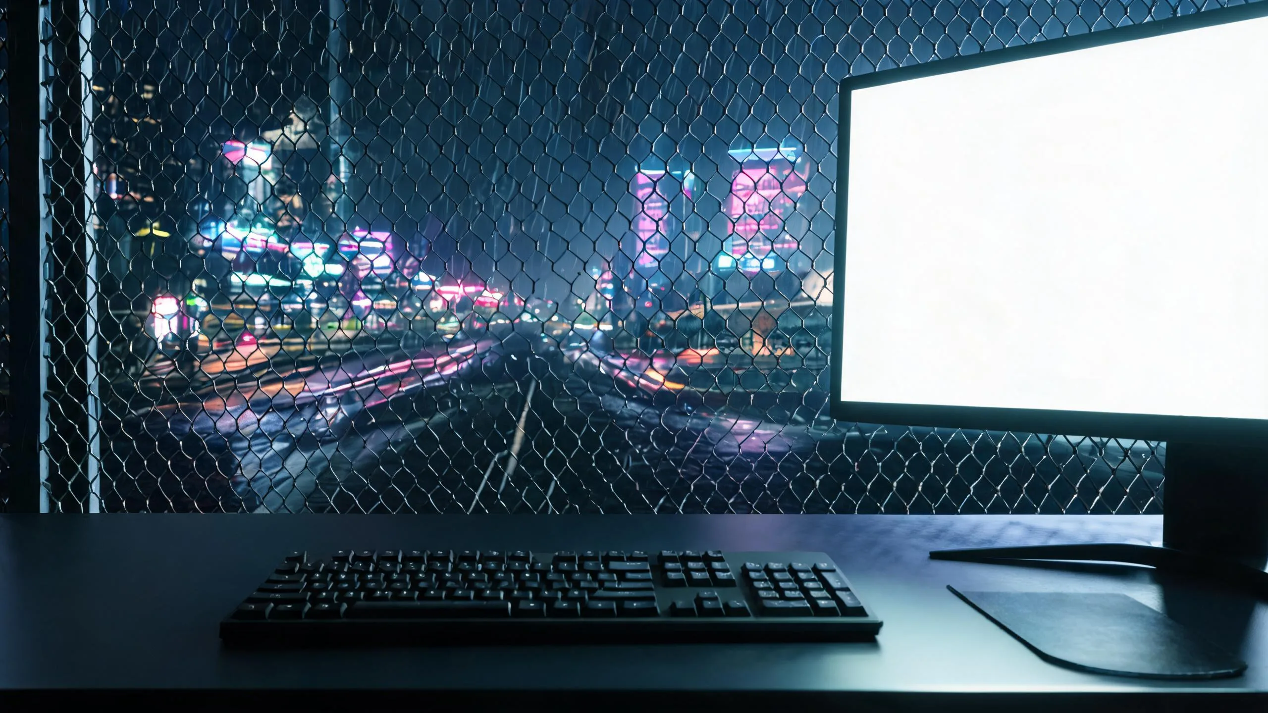 雨夜霓虹城市游戏场景